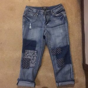 Patchwork denim capris